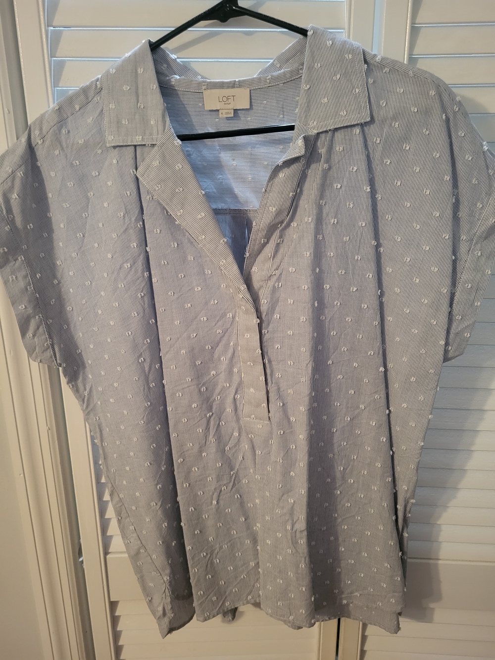 LOFT Light Blue Textured Dot Short Sleeve Blouse